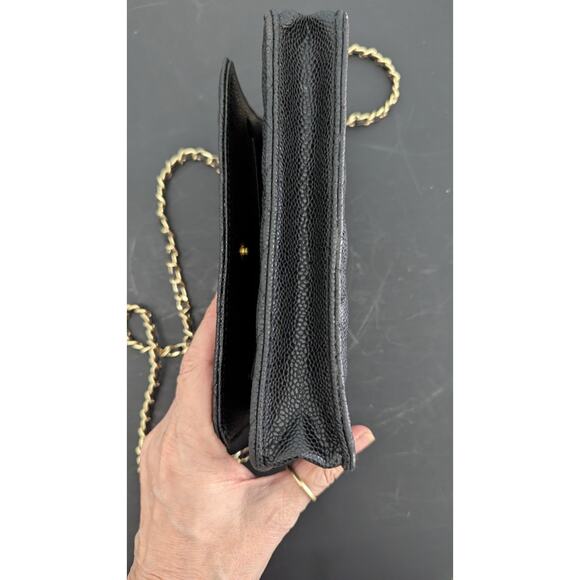 Chanel Wallet on Chain Quilted Caviar Black Authentic 7 X 5 X 2" Crossbody - Picture 8 of 16